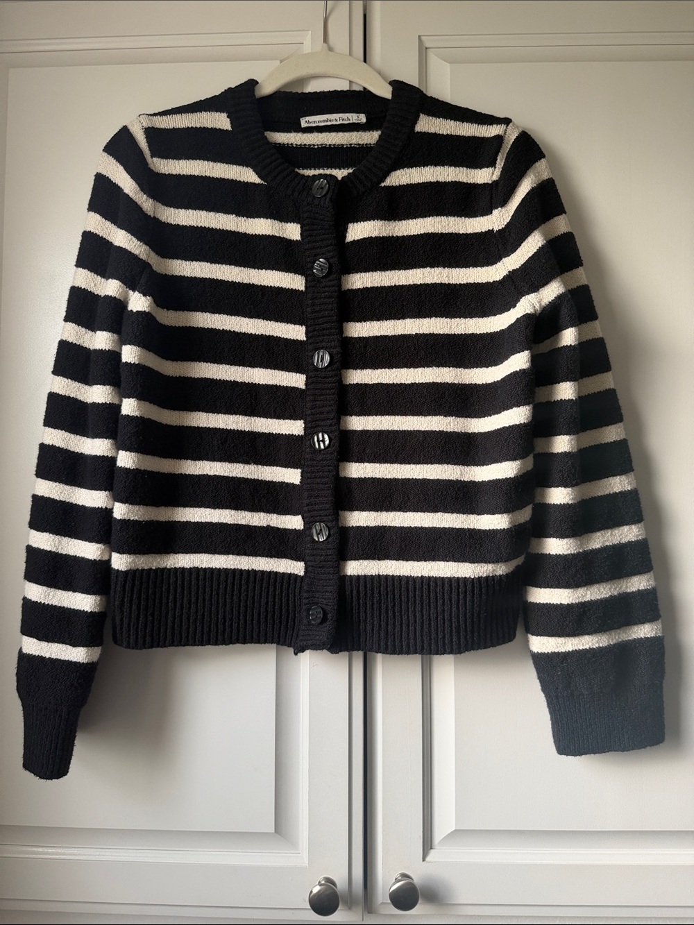 Abercrombie & Fitch Black and White Striped Button Cardigan